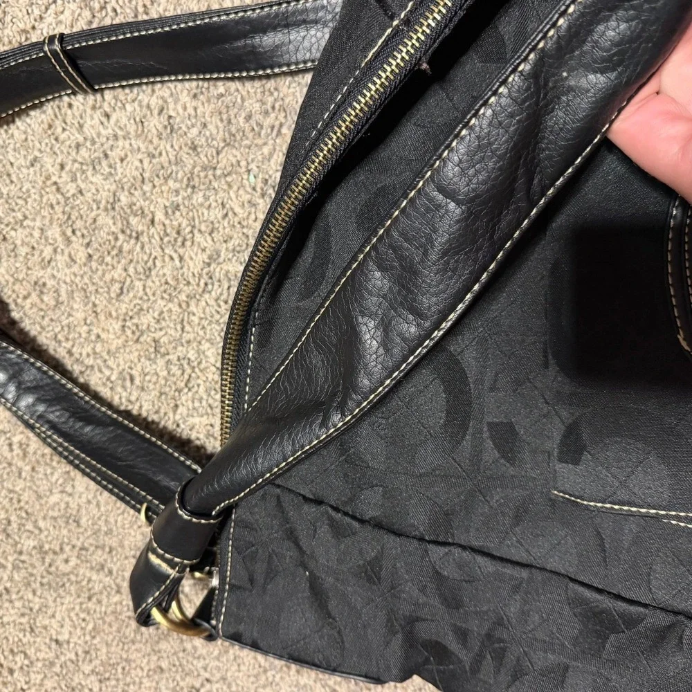 Coach Kristin Black Signature Jacquard Hobo Shoulder Bag Leather Trim